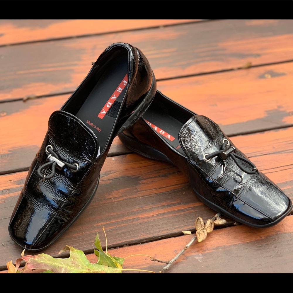 PRADA  Patent Leather Black Flat Shoes Size 36